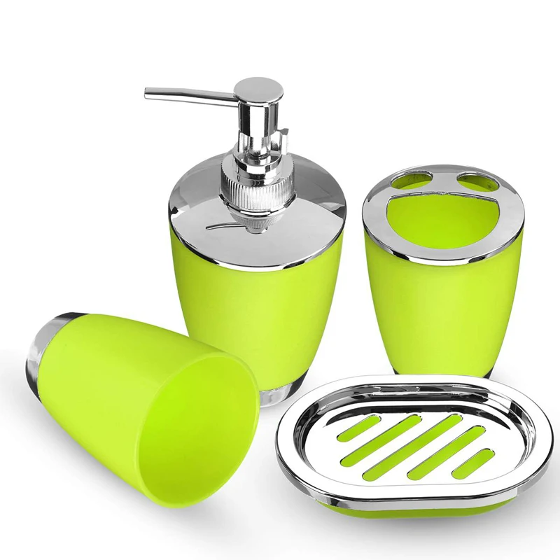 green 4 шт. Аксессуаров для ванной комнаты Набор стиральная инструменты Бутылка Чашка для полоскания рта дозатор для жидкого мыла Зубная щётка держатель мусорное ведро предметы домашнего обихода - Цвет: green