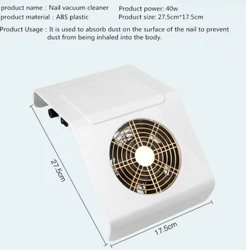 

40W Strong Nail Suction Dust Collector Fan Nail Vacuum Manicure Machine With 2 Dust Collection Bags Salon Nail Tool