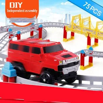 

75pcs/Set Plastic Electric Rail Track Suit Car Train Model Railway Highway Overpass Racing Road Toy Building Sets Toys for Kids