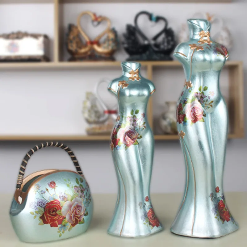 Китайский стиль Cheongsam сумка из трех частей костюм керамическая ваза креативная Гостиная ТВ шкаф украшения X3143