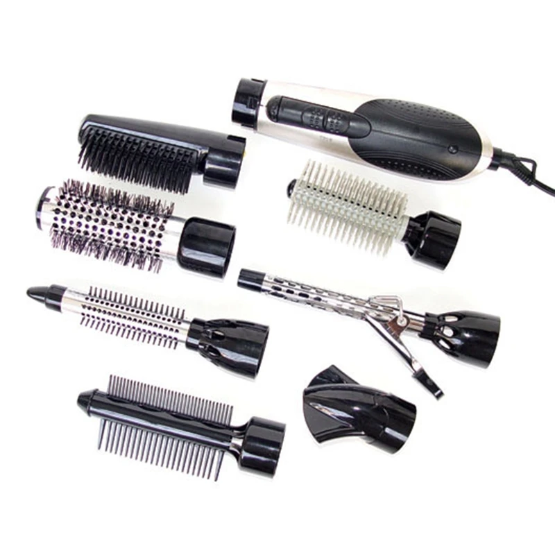 

US Plug 7 in 1 Multifunction Professional Negative Ion Hair Dryer with Comb Hair Dryer Set Curling Wand Straight Hair with 7 Att
