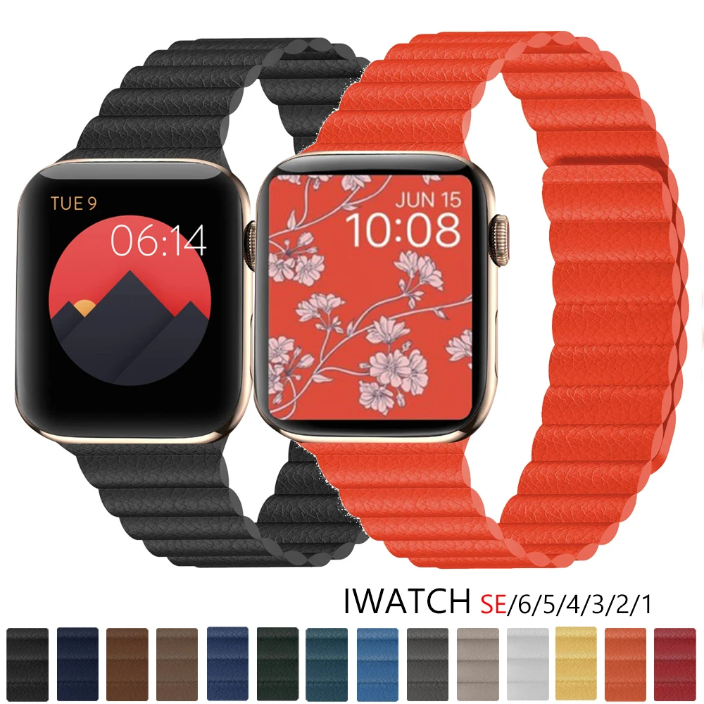 Кожаный ремешок для Apple Watch band 44 мм 40 38 42 магнитный браслет iWatch series SE/6/5/4/3/2/1 |