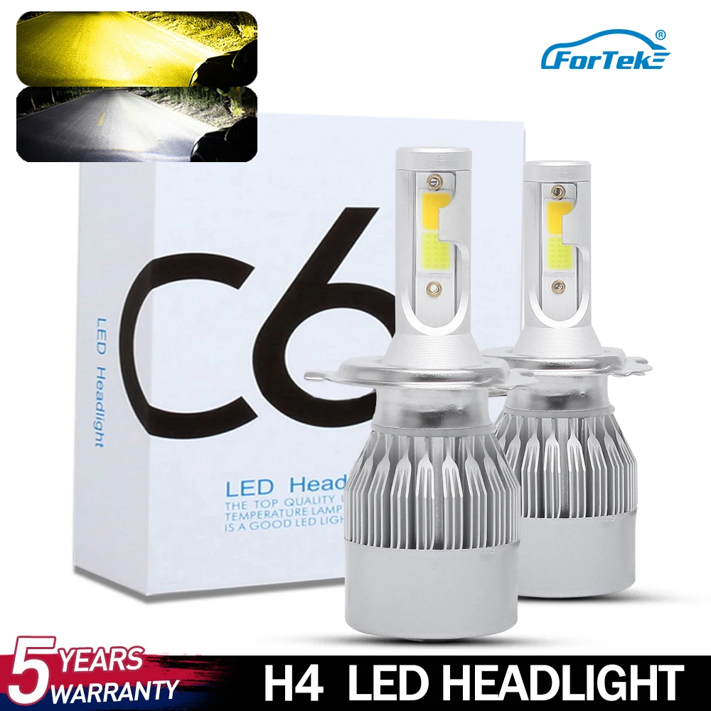 

FORTEK C6 Car Headlight Low Beam Yellow Color High Beam White Color 6000K 3000K LED H4 Bulb 72W 8000lm Auto Lamps Lights 12V