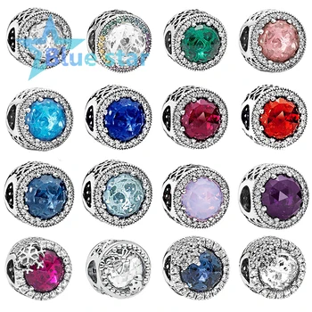 

Bule Star 100% 925 Sterling Silver pandoras with colorful color crystals Cat eyes Charm Free shipping on ladies jewelry