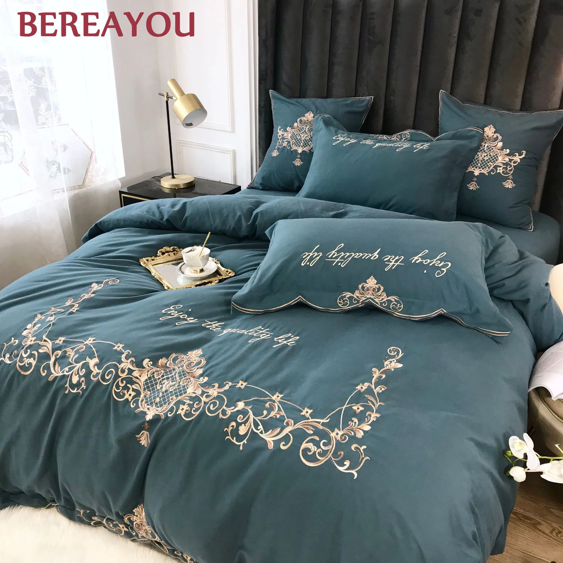 Luxury Bedding Sets Embroidery Cotton 60s Duvet Cover Set King