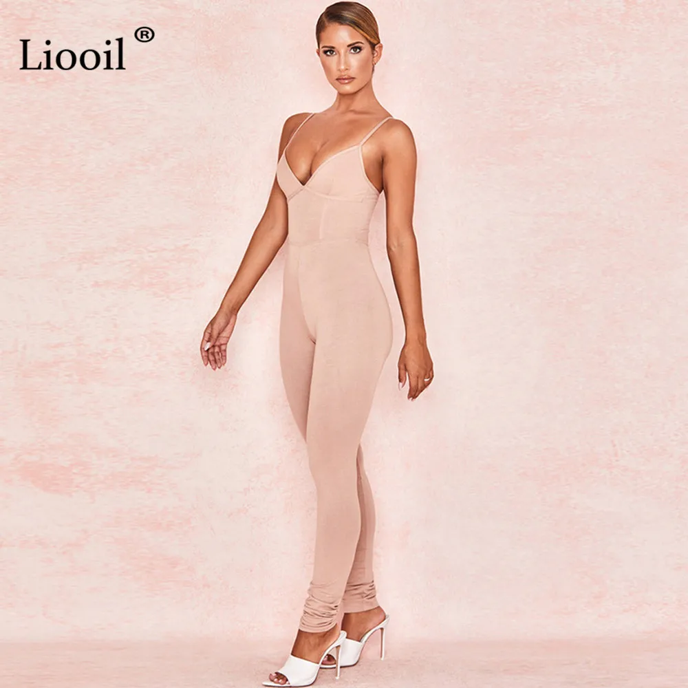Liooil One Piece Outfits Black White Sexy Tight Jumpsuits Fall Sleeveless V Neck Bodycon Party Club Rompers Womens Jumpsuit