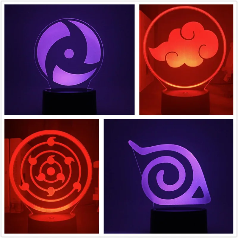 Naruto 3D Night Light Sharingan Akatsuki Logo LED Anime Figure Lamp Uzumaki Kakashi Uchiha Sasuke Shippuden Lampara Manga Lights