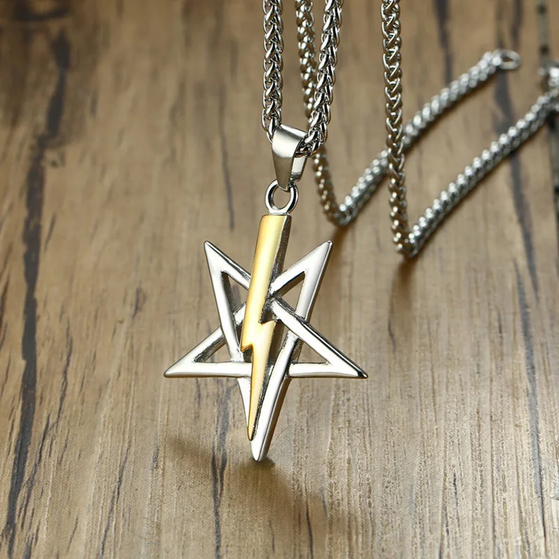 Подвеска «молния» с пентаграммой, мужские ожерелья, серебряные ювелирные изделия из нержавеющей стали на шею, золотая цепочка на шею, мужские аксессуары