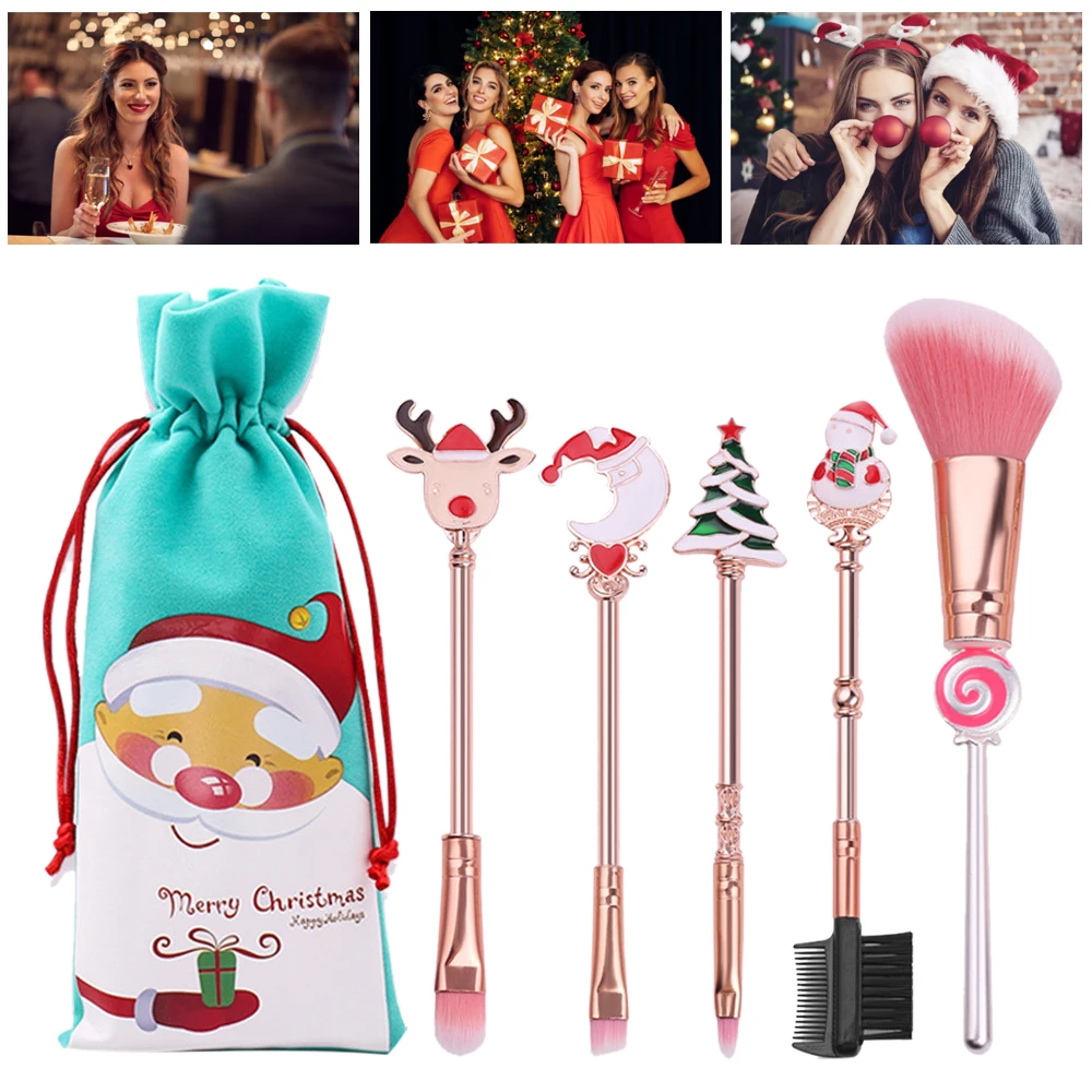 

Makeup Brush Set Christmas Theme Makeup Brushes Women Cosmetic Brushes with Pouch Blush Foundation Eyebrow Eyeshadow Lip Brush