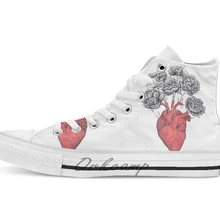 Сердце с пионами дышащая Повседневная Высокая Топ на шнуровке холщовая Обувь Кеды Прямая