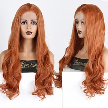 RONGDUOYI Длинные оранжевые волосы синтетический кружевной передний парик Средняя часть тела волна парики для женщин термостойкие волокна косплей парик шнурка