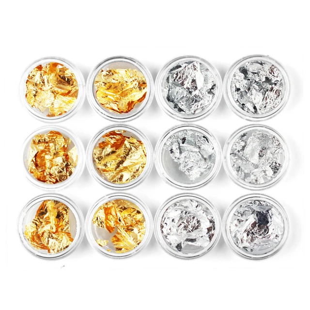 12 PCS Gold Silver Bronze Nail Art Foil Irregular Aluminum Nail Sticker For Nails Manicure 3D Glitter Gel Polish Nail Decor silver gold