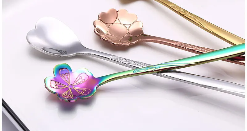 New Style Creative Stainless Steel Coffee Spoon Japanese Korean Flower Spoon Simple Long Handle Ice Spoon Free Customizable Logo