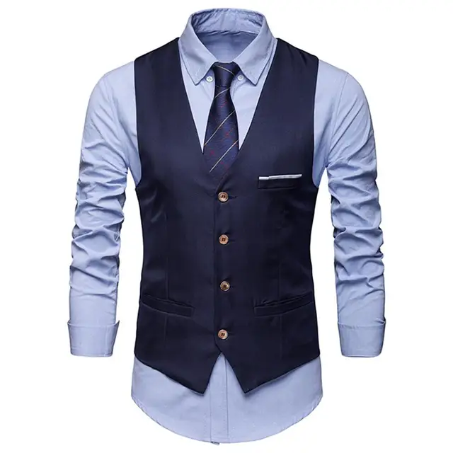 2020 New Men's Classic Formal Business Plus Size Men Solid Color Suit Vest Single Breasted Business Waistcoat Waistcoat 1