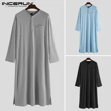 INCERUN мужские халаты с длинным рукавом, одноцветные пижамы для отдыха, удобная домашняя одежда с круглым вырезом, мужские халаты s кафтан, ночное белье, халаты
