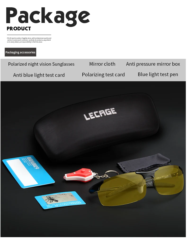 LECAGE Мужские солнцезащитные очки для вождения, очки ночного видения, очки для глаз, поляризованные солнцезащитные очки с защитой от ультрафиолета