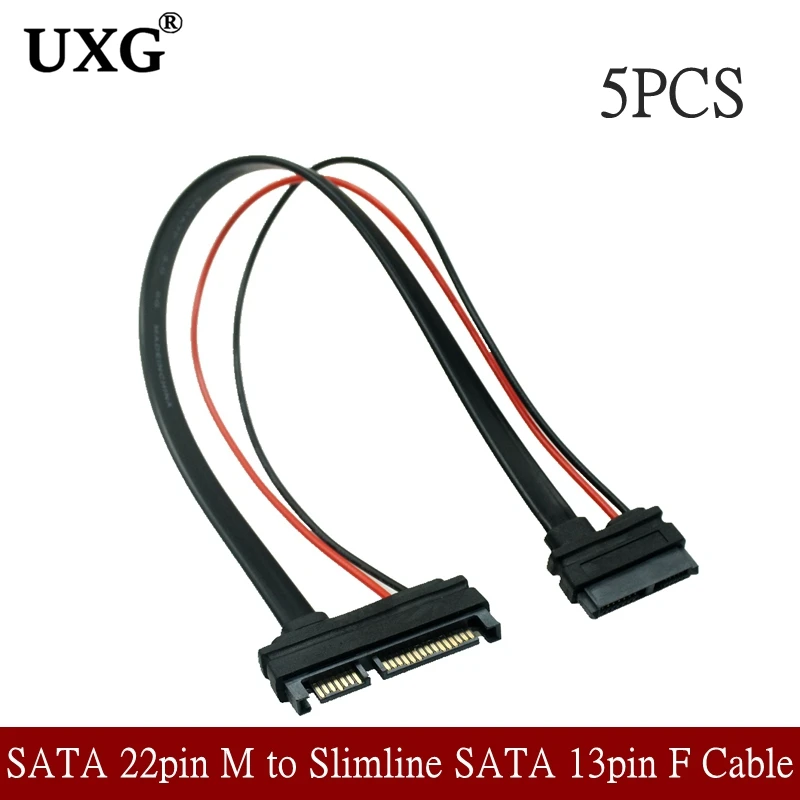 Cable SATA Serial de 5 unids/pack, convertidor de hembra de 22 pines + 15 macho a Slimline 13 pines 7 6, 30CM/1FT/12 pulgadas| Conectores y cables de ordenador| - AliExpress