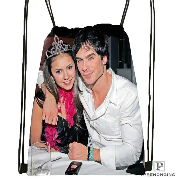 Drawstring Backpack Пользовательский Ian-Somerhalder-Lost-Reunion походная сумка на шнурке милый рюкзак для детей(черная спинка) 31x40 см#180611-03-102 - Цвет: Drawstring Backpack