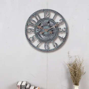 

New 3D Circular Retro Roman 30cm Wrought Hollow Iron Vintage Large Mute Decorative Wall Clock On The Wall Decoration For Home
