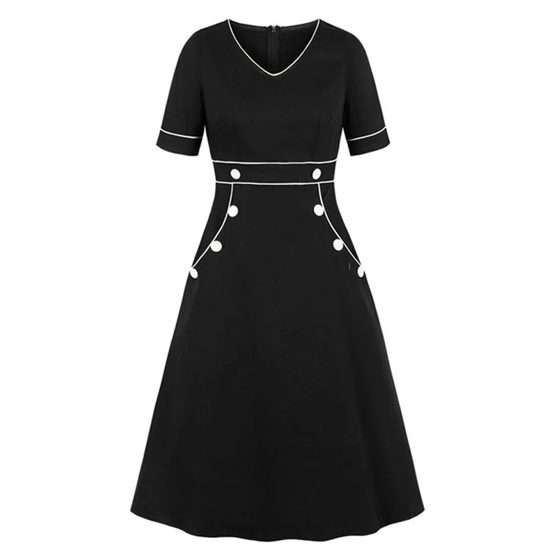 

Black Slim Office Lady Dresses Double Breasted A Line Woman Clothes Casual Tunic Women Short Sleeve Elegant Spring Autumn Dress