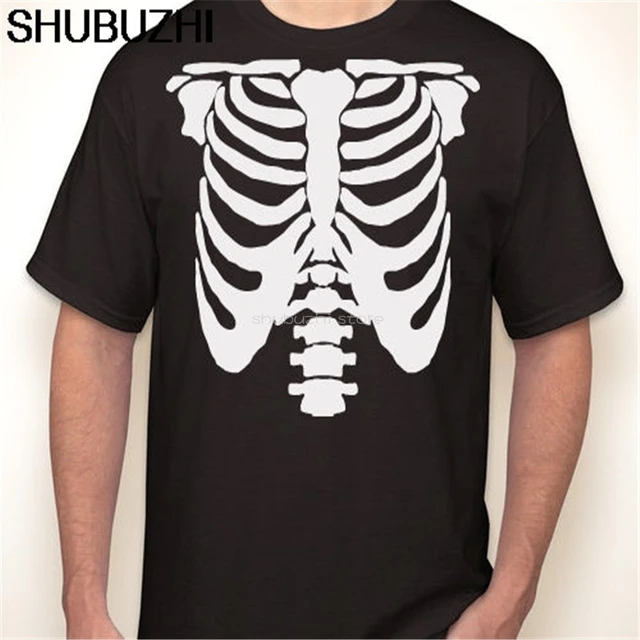 Mens White Skeleton Rib Cage Funny Halloween Costume T shirt (Black) - 4XL  Graphic Tees 