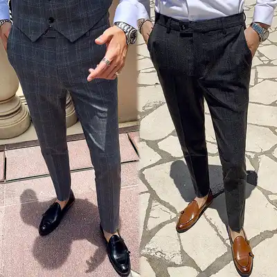 men's grey plaid pants outfits