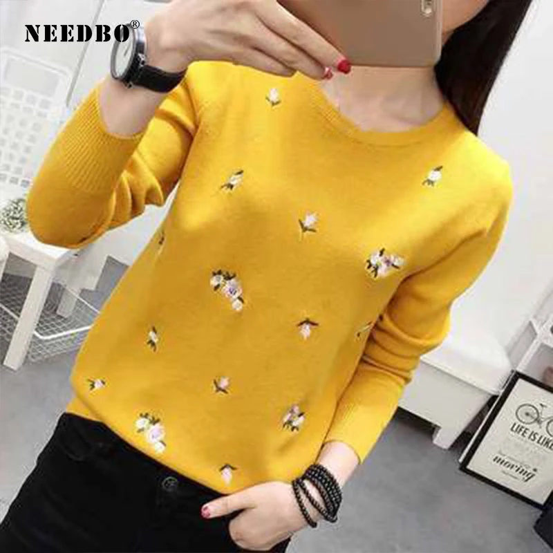 Sweater Women Oversize Pullover Knit Long Sleeve Embroidery Sweater Ladies Girl Autumn Winter Sweater Pull Femme Women Sweater