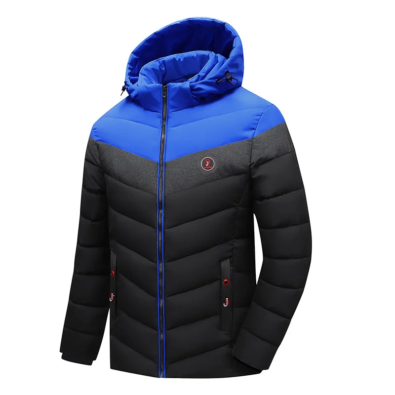 New Men's Ski Jacket Thermal Cotton Jacket Colorblock Hooded Detachable Cotton