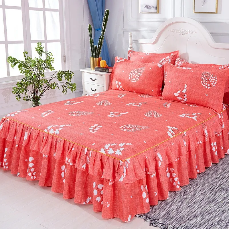 Floral Bedspread Bed Skirt Non-slip Fitted Sheet Cover Graceful 3pcs Double Lace Home Textile Cover + Pillowcase colcha de cama Floral Bedspread Bed Skirt Non-slip Fitted Sheet Cover Graceful 3pcs Double Lace Home Textile Cover + Pillowcase colcha de cama