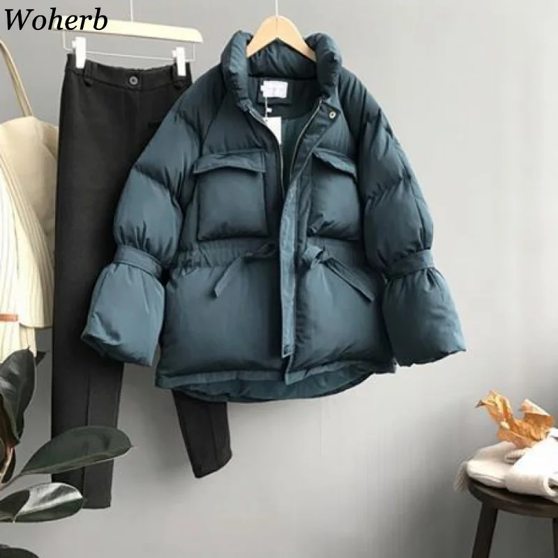 Woherb Женская Твердая просторная парка Мода зимняя одежда женское теплое пальто для отдыха корейская мода короткая куртка-пуховик 91019
