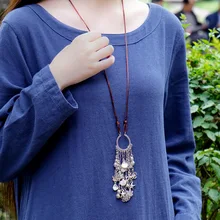 Ручной работы экзотические ювелирные изделия из тибетского серебра длинное ожерелье, новые Этнические китайские Подвески винтажное ожерелье