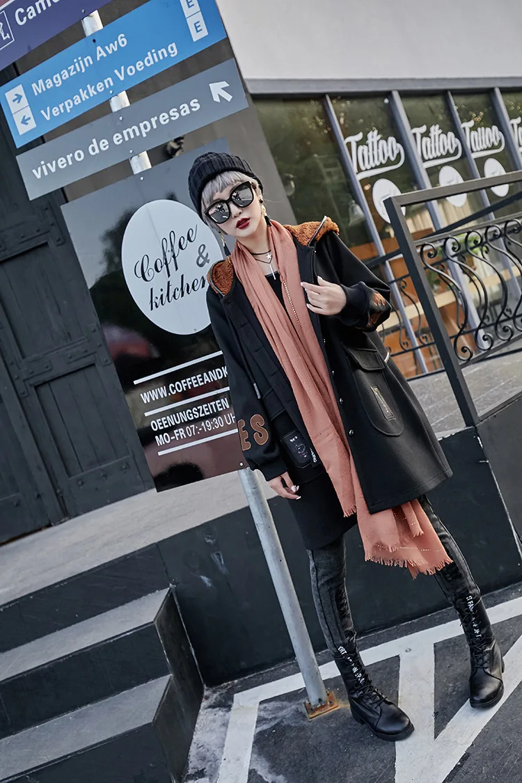 Max LuLu Роскошные корейские Брендовые женские трикотажные пальто с капюшоном женские длинные зимние пальто черные Casaco Feminino Женская винтажная одежда
