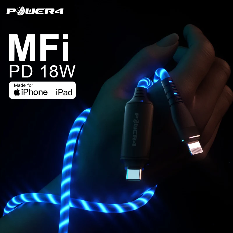 

Power4 MFi 1.5m Type C to Lightning PD Charger Cable For iPhone 11Pro X XS XR Original C94 Certified 18W USB Charger For iPhone