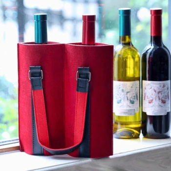 

1pc Red Double Bottled Felt Wine Bag Tote Bag Shockproof Anti-Cover Protective Case