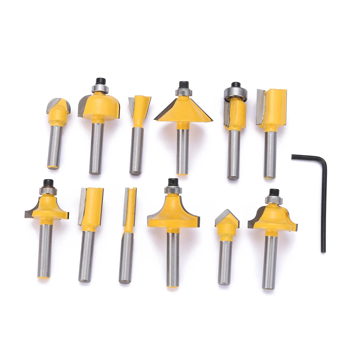 12pcs 1/4 inch Shank Carbide Steel Flush Trim Router Bit Set Woodworking Milling Cutter Power Tools with Wooden Box