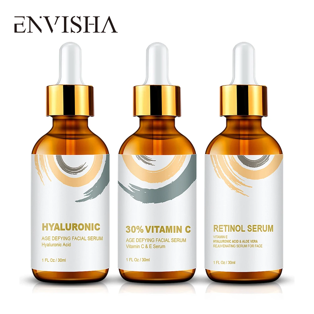 ENVISHA Face Care Serum Set Hyaluronic Acid Retinol Vitamin C Serum Whitening Moisturizing Essence Facial Skin Care Cosmetics envisha retinol facial serum hyaluronic acid vitamin c anti wrinkle aging whitening skin care shrinking pores moisturizing