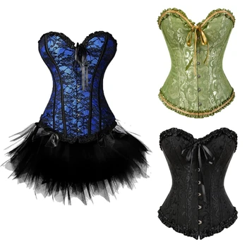 

X Sexy Overbust Corset Women Steampunk Clothing Floral Gothic Plus Size Corsets Lace Up Boned Bustier Waist Cincher Body Shaper