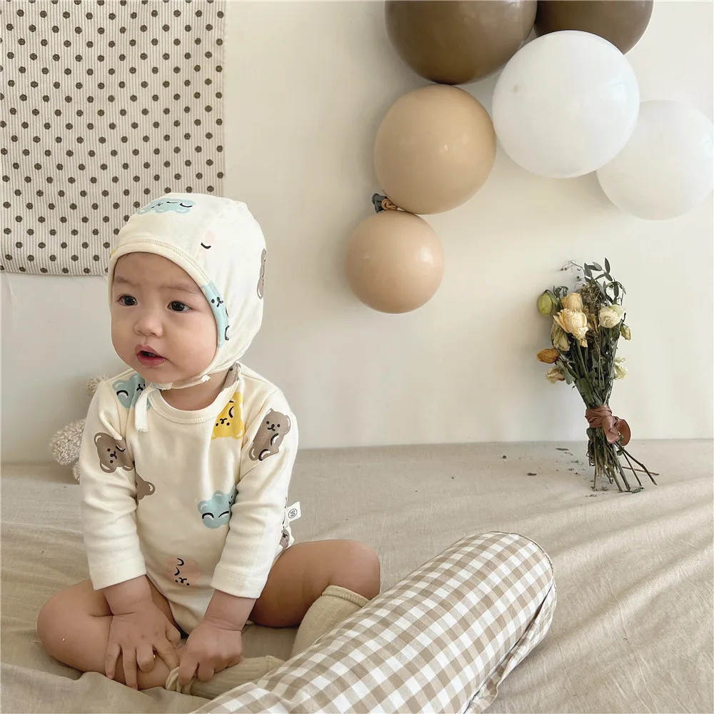 Colorful Bear Baby Pajama Set Spring Bodysuit and Pants