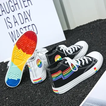 

Men's Shoes Summer 2020 New Casual Rainbow Bottom Shoes Canvas Shoes Men's Sports Lightweight Breathable Canvas High-top Shoes