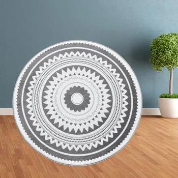 

Nordic Round Floor Mats Nonslip Wearproof Fast Drying Ground Mats for Bathroom Livingroom (Dark Grey Triangular Pattern Circle)