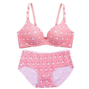 

Women Push Up Lingerie Bra Briefs Set Girl Seamless Bra Set Sweet Cartoon Bra Bralette Set