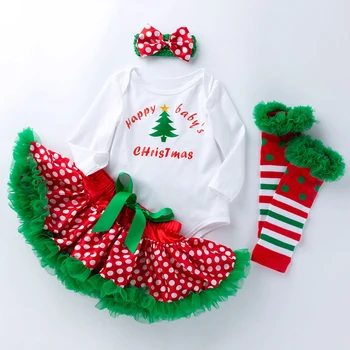

LZH Infant 2020 Winter New Baby Girls Letter Christmas Tree Long-sleeved Romper Tube Socks Headwear Four-piece 0 3 6 9 12 Months