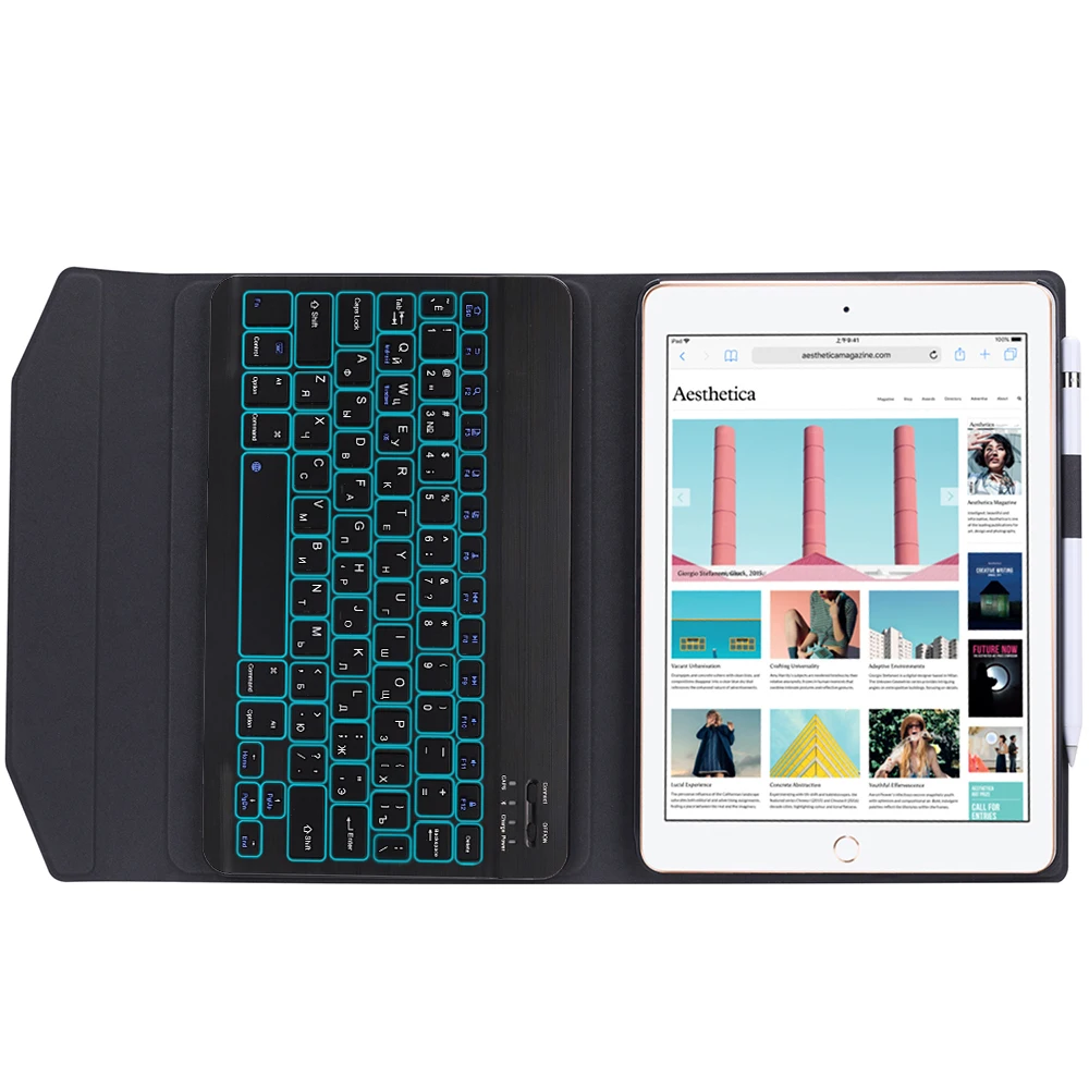 Чехол для IPad Air 1/Air 2/Pro 9,7 дюймов французская 7 цветов подсветкой Tablet Bluetooth Клавиатура Защитная крышка с Кожа Чехол Ручка слот