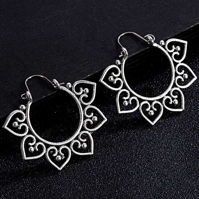 antique silver 30 стилей, индийские этнические латунные серьги, висячие серьги в виде цветка, украшенные «цыганские» Серьги для женщин, Винтажные серьги в стиле бохо - Окраска металла: antique silver