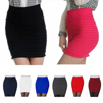 

Women's Sexy Pleated Stretch Seamless Bodycon Mini Skirt Short Pencil Dress
