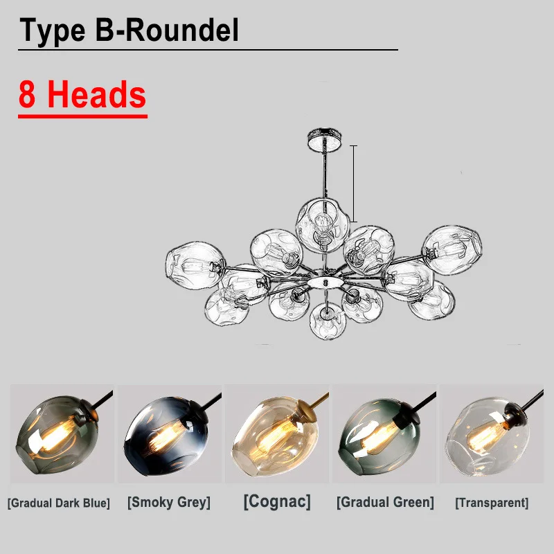 Modern Minimalist Chandelier Home Decoration Dinning Room Hanging Lamps,Restaurant Lighting Creative Living Room Chandeliers - Цвет абажура: B  8 Heads