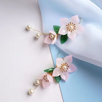 

Original Design New Blossom Big Double Flower Sweet Tassel Drop Earrings Pearls Long Petals Eardrop Women Drop earrings Jewelry