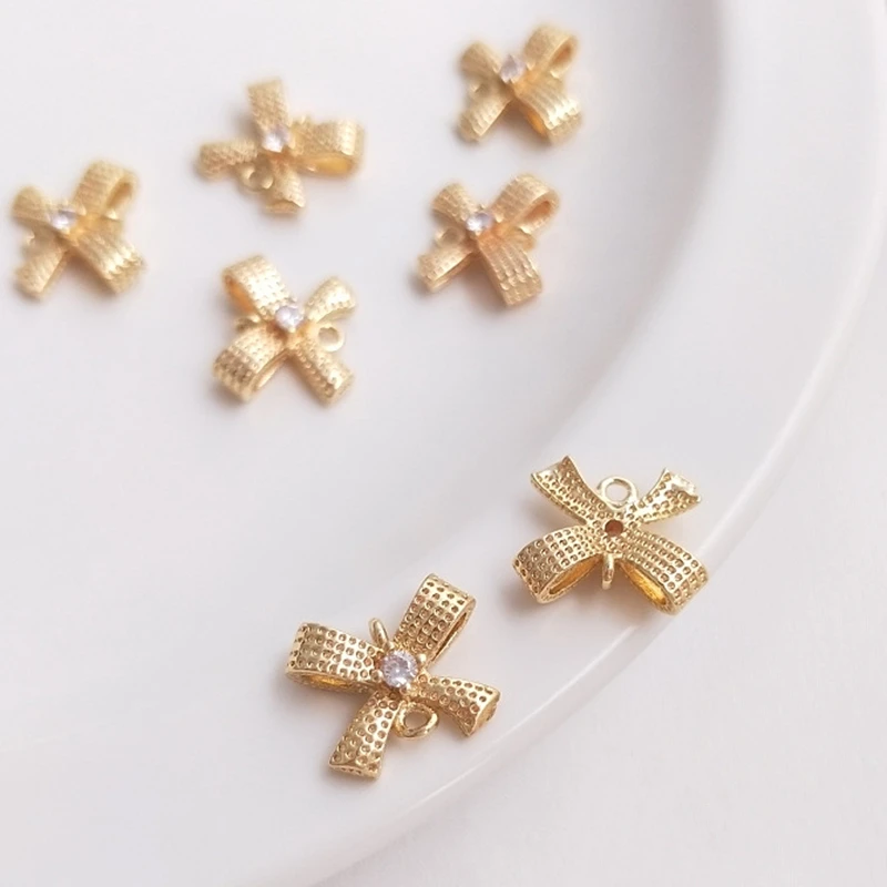 

14K Real Gold Filled Copper 3D Bowknot Bracelet Necklace Charms Pendants DIY Jewelry Making Findings Accessories