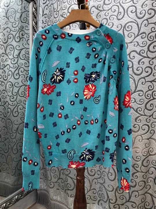

2019 Early autumn new women's round collar embroidery pattern woven long-sleeved jacket 731