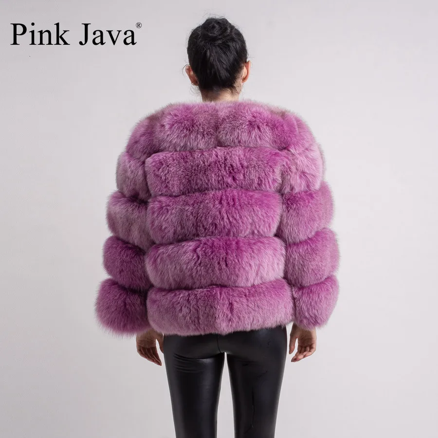 Розовый java QC8081 новая модель женская шуба из натурального Лисьего меха с длинными